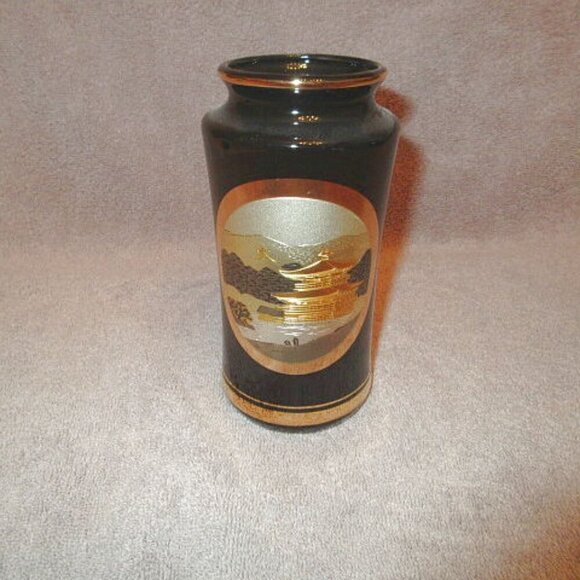 60s Vintage JAPAN Art of Chokin 24K Gold VASE Etched COPPER Gilded PAGODA Asian - Picture 1 of 10